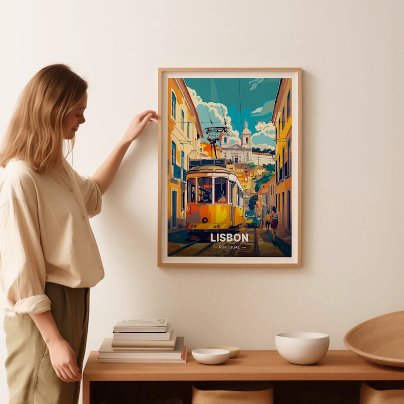 Lisbon Travel Poster, Vibrant Cityscape Art, Portugal Train Journey, C20-316 imagen 2