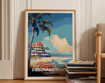 Coronado Beach Travel Poster, California Coastal Art Print, C20-1249