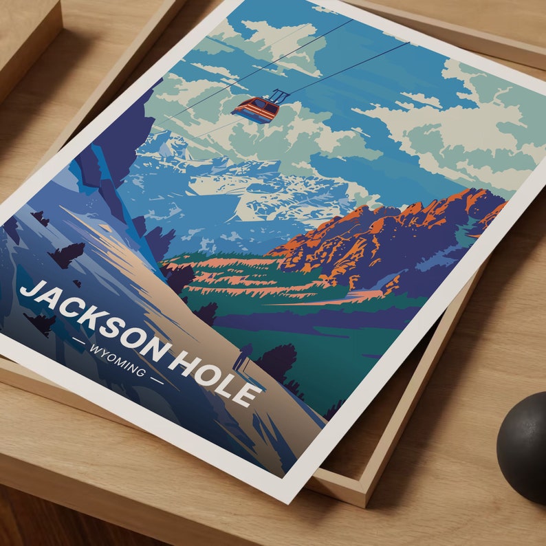 Jackson Hole Ski Resort Poster, Grand Teton & Yellowstone Art, C20-695 imagen 5