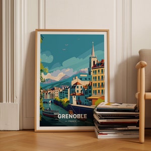 Póster de viaje de Grenoble, Francia, arte de pared en estilo 3D, regalo perfecto para entusiastas de los viajes, decoración del hogar, C20-1393