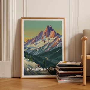 Mammoth Mountain Ski Resort Travel Poster, California Winter Landscape, Ski and Snowboard Wall Art, Retro Ski Lodge Decor, C20-1644