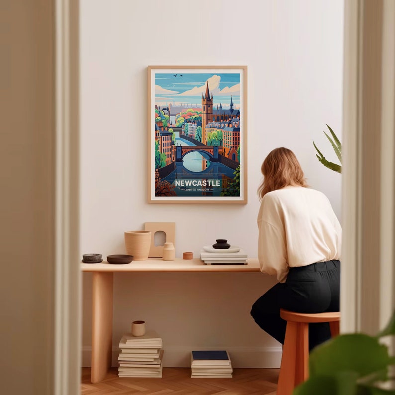 Newcastle Cityscape Art Print, United Kingdom Travel Poster, C20-624 image 8