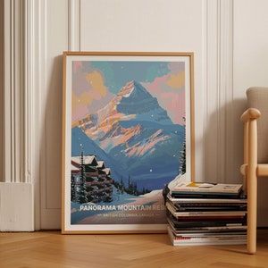 Canadian Rockies Ski Resort Poster, Panorama Mountain Travel Art, East Kootenay Decor, Skiing Enthusiast Gift Idea, C20-1761