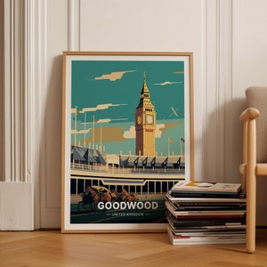 Goodwood Racecourse Travel Poster, UK Landmark Art, Horse Racing Wall Decor, Unique Birthday or Wedding Gift, C20-185