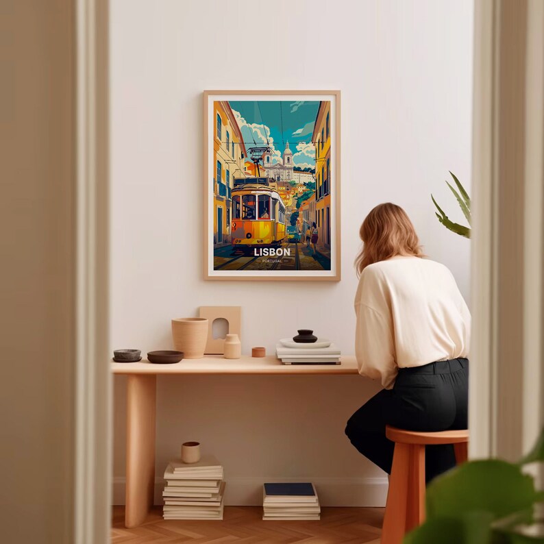 Lisbon Travel Poster, Vibrant Cityscape Art, Portugal Train Journey, C20-316 imagen 8