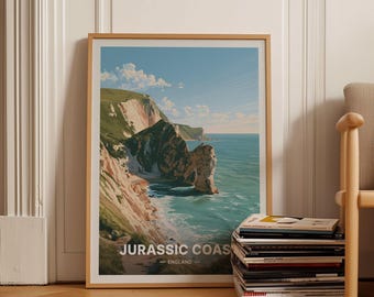 Jurassic Coast Poster, England Travel Wall Art, Coastal Landscape Home Décor, Art Lover Gift, Seaside Escape Theme