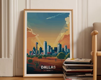 Dallas Skyline Art Print, Texas Travel Poster, USA City Decor, C20-383