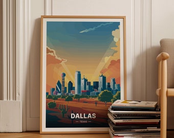 Dallas Skyline Travel Poster, Texas Landscape Wall Art, USA City Decor, Unique Travel Gift Idea, Home & Office Decoration, C20-383