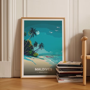 Malediven Reise Poster, Indischer Ozean Wand Kunst, Exotisches Urlaubs Dekor, Geschenk für Reisende, C20-961