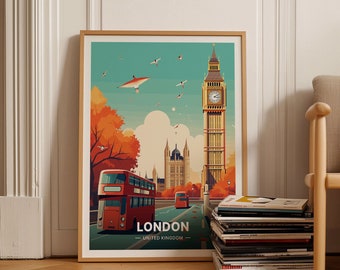 London Travel Poster, United Kingdom Cityscape Art, Big Ben Wall Decor, Unique Wedding Gift, Birthday Present Idea, C20-106