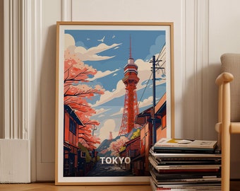 Tokyo Tower & Mount Fuji Art Print, Japan Travel Poster, C20-1570
