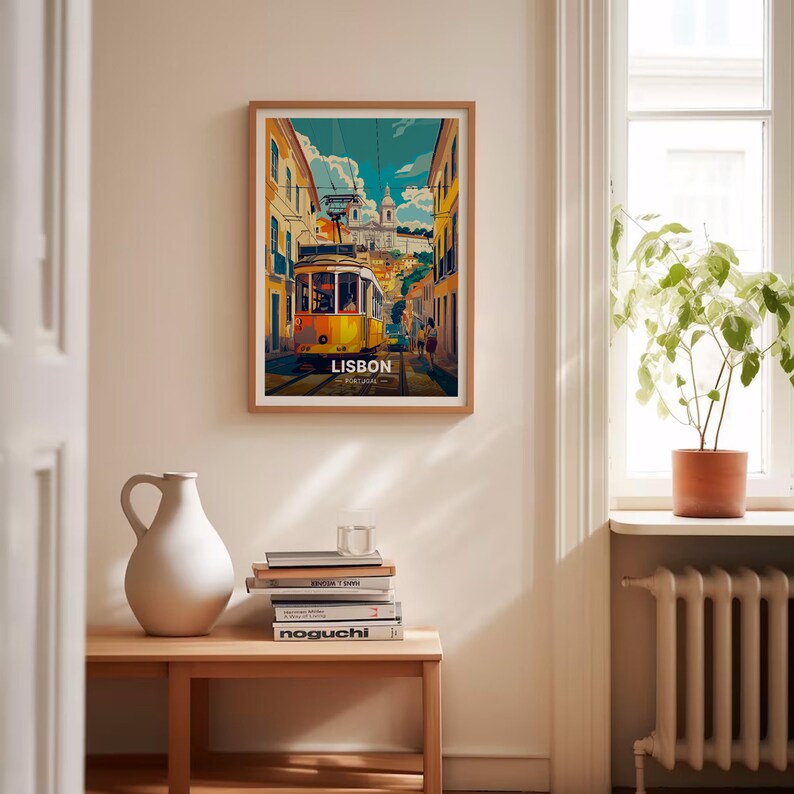 Lisbon Travel Poster, Vibrant Cityscape Art, Portugal Train Journey, C20-316 imagen 4