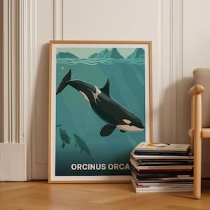 Orca-Killerwal-Poster, nautisches Ozean-Thema, minimalistische Meeresleben-Kunst für Kinderzimmer und Heimdekoration, C20-267