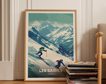 French Alps Ski Poster, Les Saisies Print, Winter Sports Wall Art, C20-1735