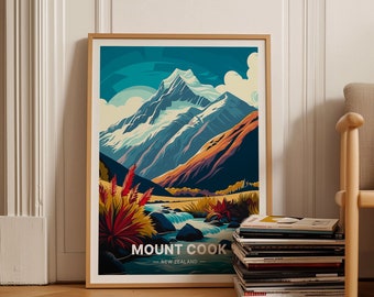 Mount Cook New Zealand Landscape Art Print, Travel Poster, C20-801