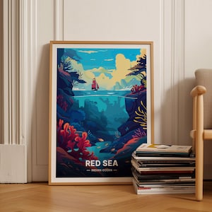 Rotes Meer Tauch Poster, Indischer Ozean Reise Kunst, Einzigartige Wanddekoration für Taucher und Reisende, C20-1527