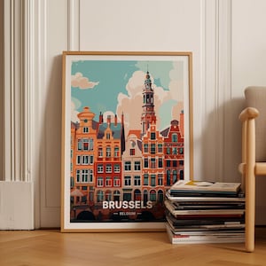Affiche de voyage rétro de Bruxelles, art mural de la ville européenne de Belgique, décoration d'intérieur style Mid-Century, C20-571