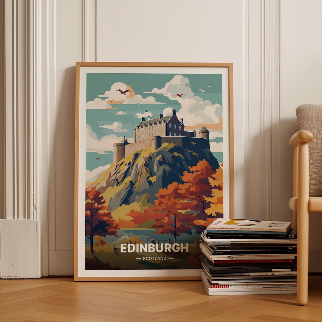 Edinburgh Scotland Travel Poster, Castle Cityscape Art, Wanderlust Home ...
