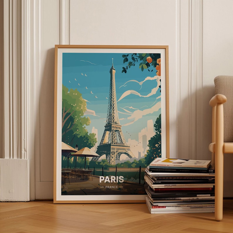 Vintage Eiffel Tower Print, Paris Travel Poster, Parisian Wall Art, C20-9 image 1