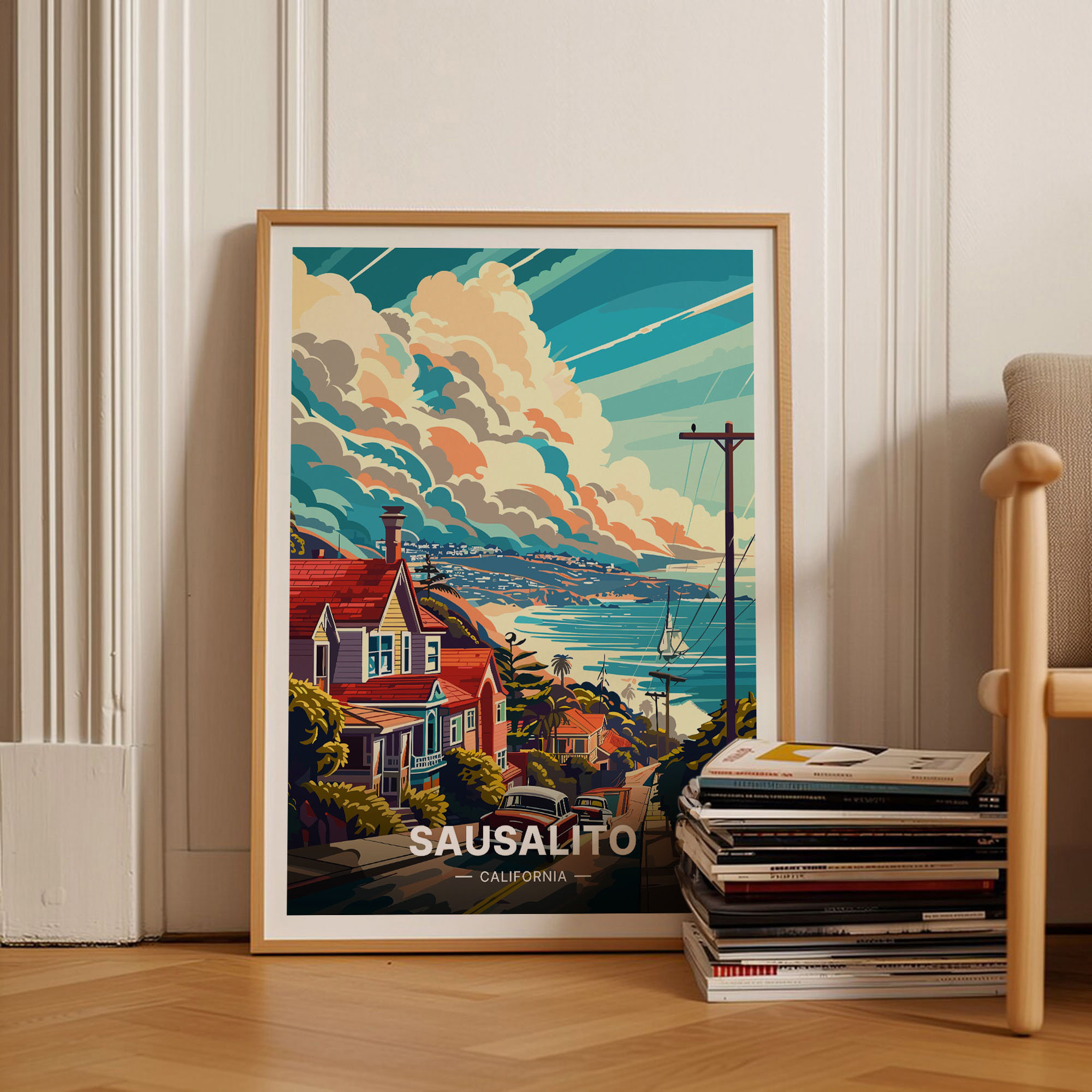 Sausalito California Travel Poster, Scenic Coastal Art, C20-1266
