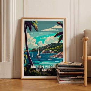 Cartaz das Ilhas Virgens Britânicas, arte de parede de viagens do Caribe, decoração de casa tropical, presente para viajantes, C20-573