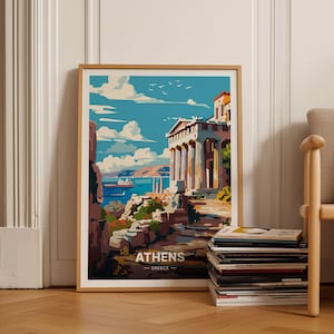 Athen Griechenland Reiseplakat, Wandkunst für Wohnkultur, Kunstliebhaber Geschenk, Griechisch Stadtbild Druck, C20-398
