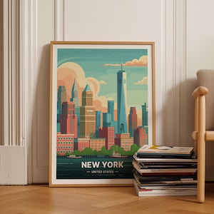 New York City Skyline Travel Poster, Urban Wall Art, Home Decor, Modern Cityscape, Gift for Travelers, C20-94