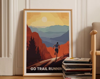 Trail Running Art Print, Mountain Adventure Posterr, C20-924
