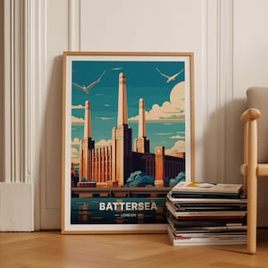 London Reiseplakat, Battersea Power Station Art, Einzigartiges Wohndekor, Geburtstags- und Hochzeitsgeschenk Idee, Britisches Wahrzeichen Wandkunst, C20-245