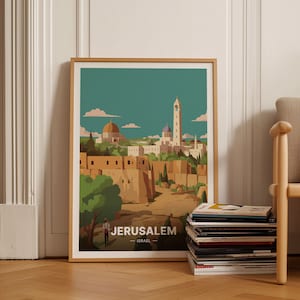 Jerusalem Cityscape Travel Poster, Israel Landmarks Wall Decor, Home and Office Artwork, C20-126