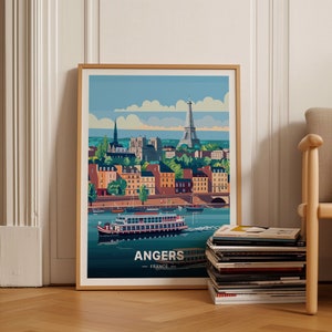 Angers Frankrijk Skyline Poster, Château Roi René Art, Travel Wall Art, Inwijdingsfeest Cadeau, Verjaardagscadeau voor Wanderlust, C20-1419