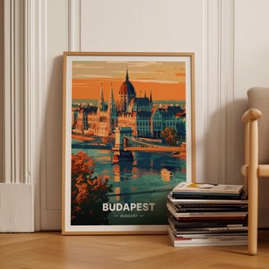 Budapest Cityscape Travel Poster, Hungary Wall Art, European City Decor, Artistic Travel Illustration, C20-251