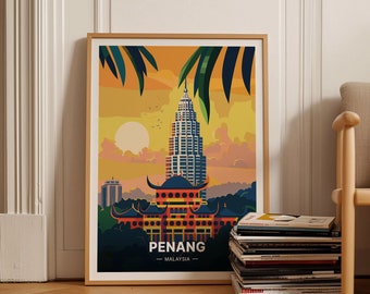 Penang Malaysia Travel Poster, Traditional Artwork, Ideal for Home Decor & Special Occasions Gift, C20-1232