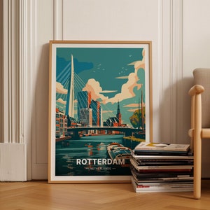 Rotterdam Cityscape Poster, Travel Inspired Wall Art, Home & Office Decor, Art Lover Gift, Netherlands Landmark Illustration, C20-325