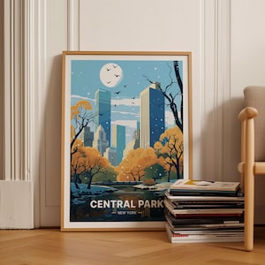 Central Park Winter Scene Poster, New York Travel Wall Art, Home Decor, Cityscape Illustration, C20-209
