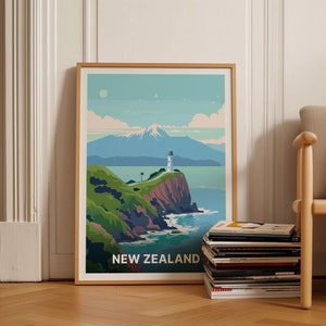 New Zealand Travel Poster, Scenic NZ Landscape Wall Art, Home Decor, Adventure Inspired Artwork, C20-1054
