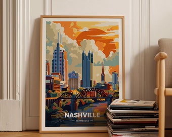 Nashville Skyline Travel Poster, Retro Tennessee Art, C20-1014