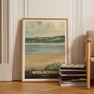Woolacombe Devon Coastal Escape Poster, North Devon Seaside Wall Art, England Beach Travel Decor, Sand Dunes Landscape, C20-1940