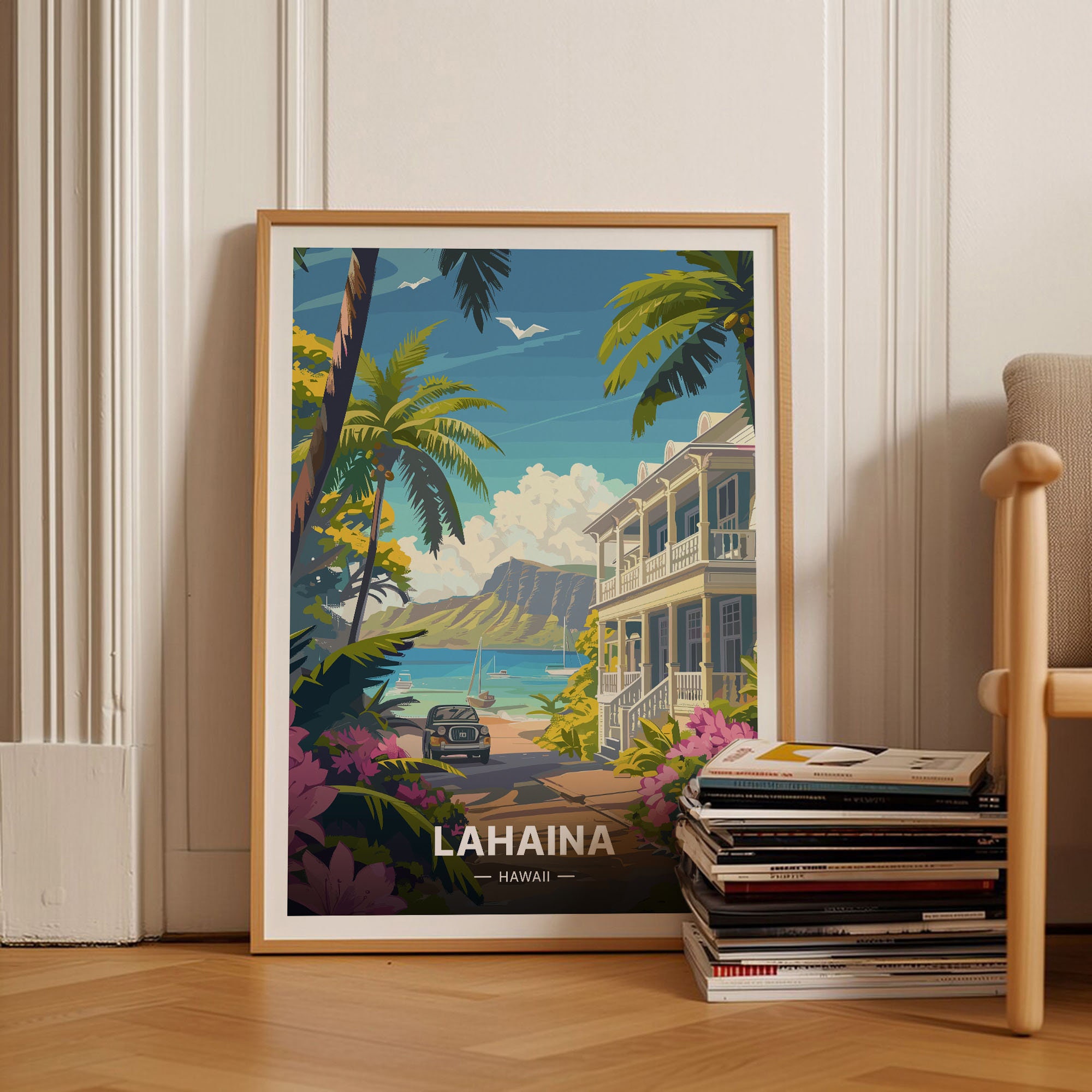 Hawaii Travel Poster, Lahaina Cityscape Art Print, C20-1694 - Etsy