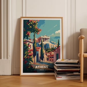 Athens Greece Travel Poster, Traditional City Art, Wall Decor, Unique Birthday or Wedding Gift Idea, C20-235