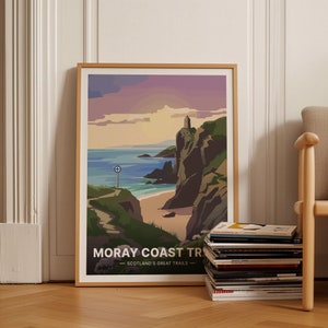 Moray Coast Trail, Scotland Travel Poster - Retro Wall Art, Hiking & Adventure Decor, Forres to Burghead Bay, C20-1599