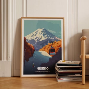 Niseko Japan Ski Resort & Snowboarding Reiseplakat, Hokkaido Mount Yotei Wandkunst, Skiloipe Karte Dekor, Wintersport, C20-997
