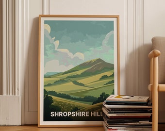Shropshire Hills Travel Poster, Retro UK Landscape Wall Art, C20-1184