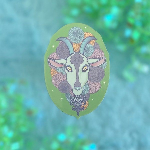 Vinyl Sticker Stickers Glossy | Decora Decoration Scrapbooking Crafts | Satanic Baphomet Goat Dahlia Flowers Witch | Kawaii Pastel Goth