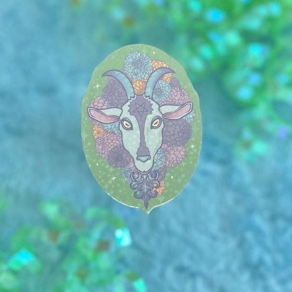 Vinyl Sticker Stickers Holographic | Decora Decoration Scrapbooking Crafts | Satanic Baphomet Goat Dahlia Flowers Witch | Kawaii Pastel Goth