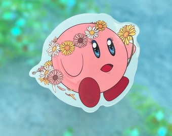 Springtime Kirby with Daisy Flowers 3” Vinyl Sticker
