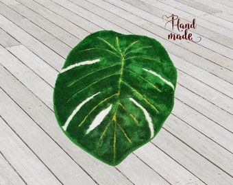 Alfombra de hoja Monstera, alfombra de hoja copetuda, alfombra de musgo, alfombra verde, alfombra hecha a mano, alfombra de baño, alfombra de dormitorio, decoración del hogar de la planta, regalo del hogar, alfombra esponjosa