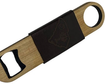 State Engraved Leather Wrapped Bottle Opener