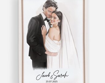 Retrato de boda personalizado, retrato de pareja, retratos en acuarela, retratos de aniversario para parejas a partir de una foto de regalo