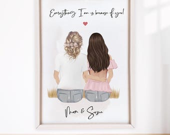 Custom Mother Daughter Print: Personalized Family Wall Art Christmas Present